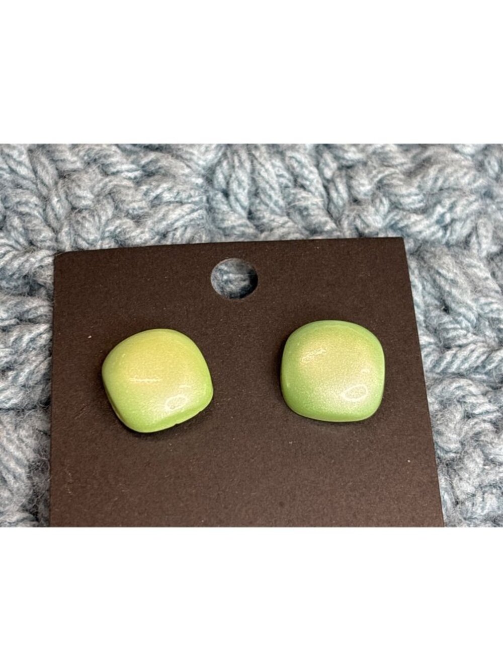 Vintage Light Green Plastic Square Stud Earrings 0.5 inch